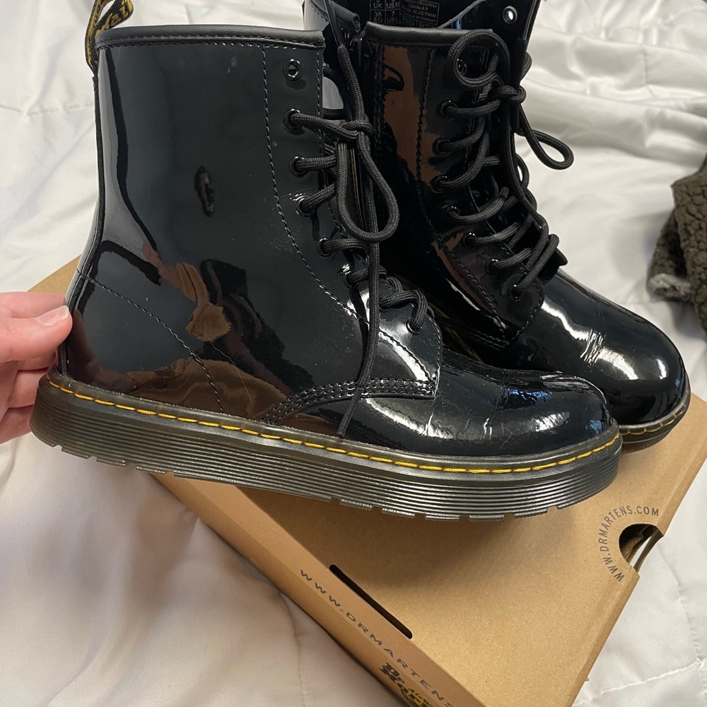 Black Patent Leather Lace-Up Boots